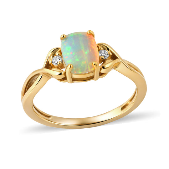 D'Joy AA Natürlicher, äthiopischer Welo Opal, Rosa Turmalin Ring 925 Silber 750 Vergoldet (Größe 19.00) ca. 0,98 ct