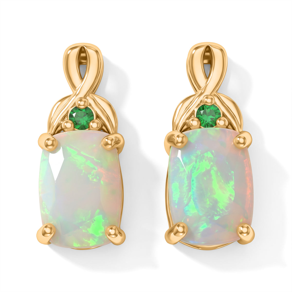 D'Joy 1,30 ct. AA natürliche, äthiopische Welo Opal und Tsavorite Granat Ohrringe, 925 Silber 750 vergoldet