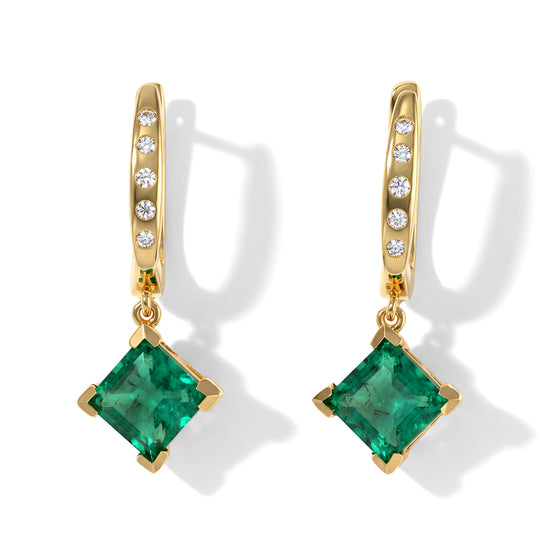 EVER TRUE Smaragd-Quarz Triplette, Weißer Zirkon Ohrringe Reine Bronze ca. 4.41 ct