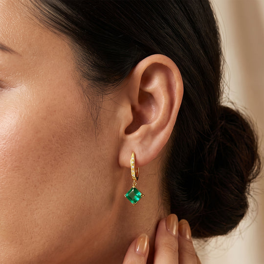 EVER TRUE Smaragd-Quarz Triplette, Weißer Zirkon Ohrringe Reine Bronze ca. 4,41 ct.