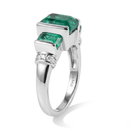D'Joy Smaragd-Quarz Triplette Ring 925 Silber Rhodiniert (Größe 17.00) ca. 4,15 ct