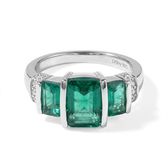 D'Joy Smaragd-Quarz Triplette Ring 925 Silber Rhodiniert (Größe 17.00) ca. 4,15 ct
