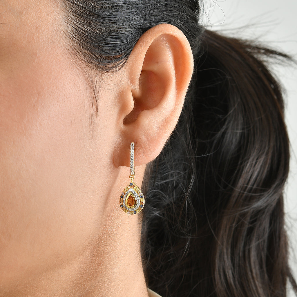 D'Joy Mehrfarbig Saphir Ohrringe 925 Silber 750 Gelbgold vermeil ca. 1,78 ct.