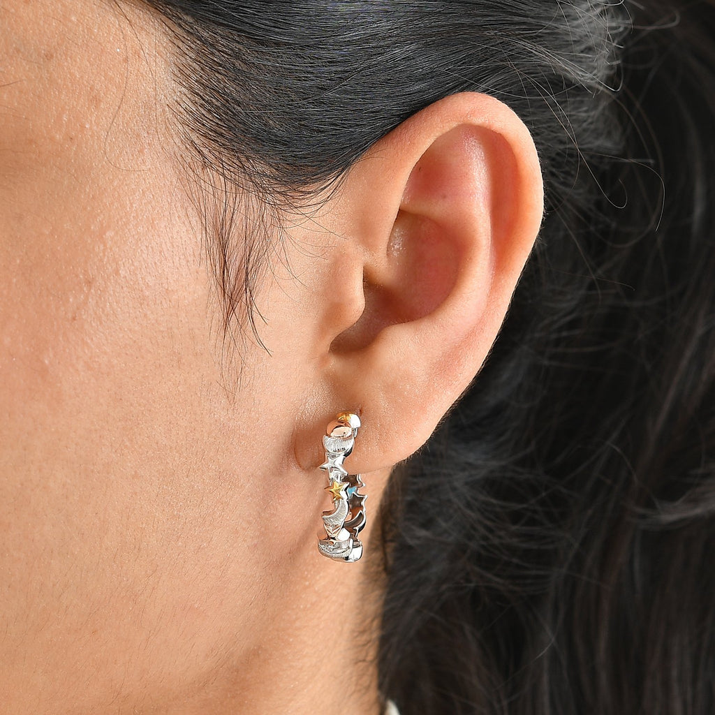 GP - Kanchanaburi Blauer Saphir Ohrringe 925 Silber Dreifarbig  ca. 0,02 ct.