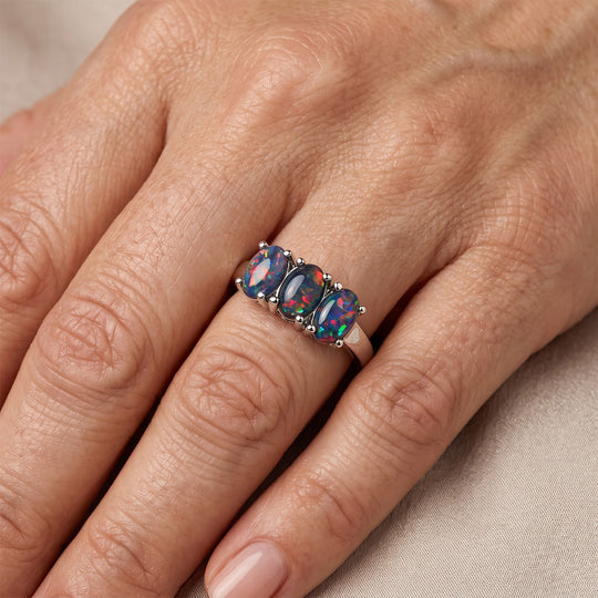 D'Joy Boulder Opal Triplette Ring 925 Silber Rhodiniert (Größe 17.00) ca. 1,20 ct