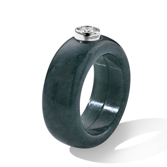 EXTREM SELTEN - Type A Natürlicher Olmek Jadeit, Lab Grown Diamant (0,25) Ring 925 Silber  Rhodiniert (Größe 20.00) ca. 7.75 ct