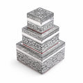 Mandala Embossed Set of 3 Handcrafted Oxidized Aluminium Multi-Purpose Nested Box (12x12x6.35, 8.9x8.9x5.5, 6.35x6.35x4.45 cm)