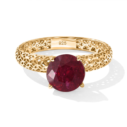 D'Joy AAA afrikanischer Rubin (Fissure gefüllt) Ring, 925 Silber 750 Gelbgold Vermeil - 3.00 ct.