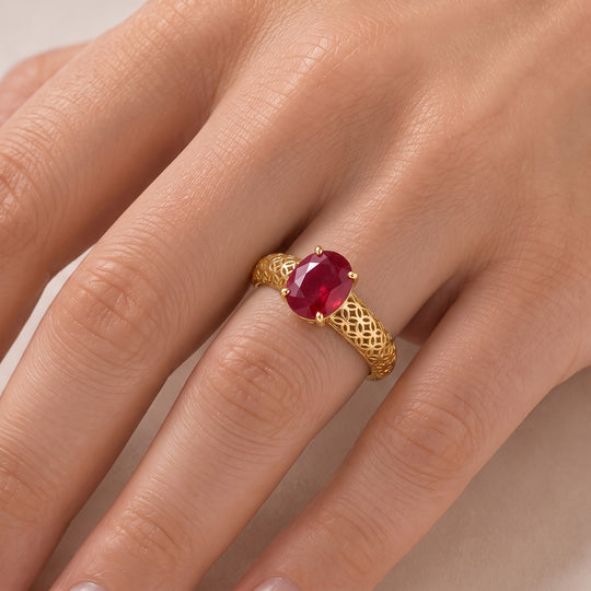 D'Joy AAA Afrikanischer Rubin (Fissure gefüllt) Ring 925 Silber 750 Gelbgold vermeil (Größe 20.00) ca. 3,00 ct