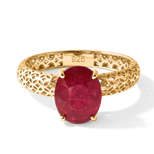 D'Joy AAA Afrikanischer Rubin (Fissure gefüllt) Ring 925 Silber 750 Gelbgold vermeil (Größe 20.00) ca. 3,00 ct