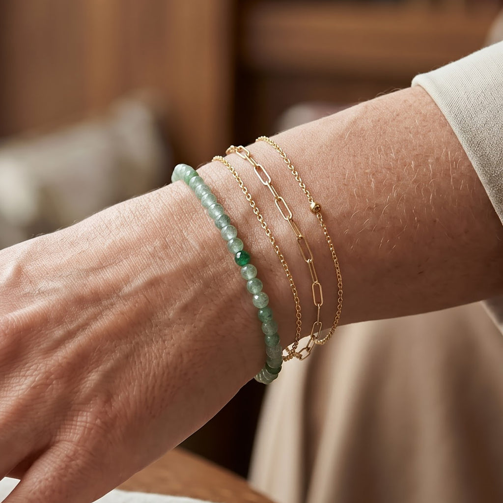 EVER TRUE Grüner Erdbeerquarz Armband ca. 19 cm 316L Edelstahl ca. 12,25 ct.