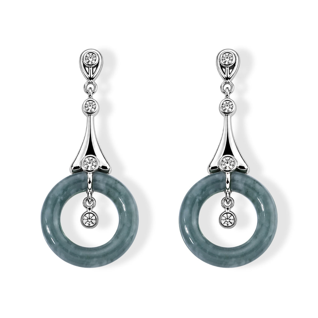 D'Joy Olmek Jadeit, Moissanit Ohrringe 925 Silber Rhodiniert ca. 10.57 ct