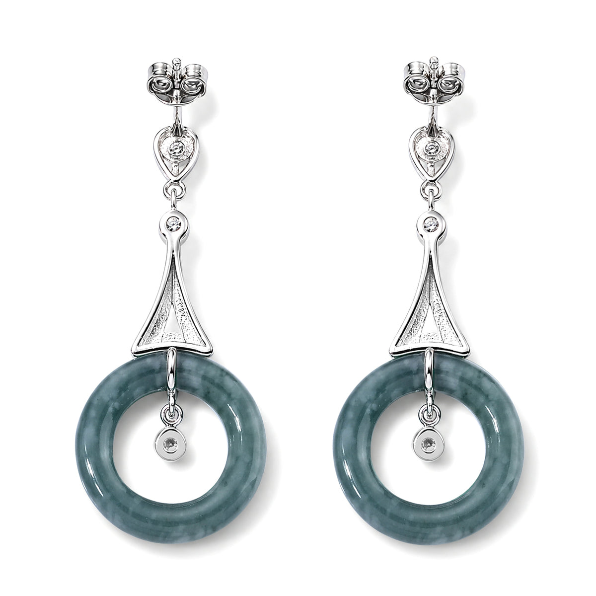 D'Joy Olmek Jadeit, Moissanit Ohrringe 925 Silber Rhodiniert ca. 10.57 ct