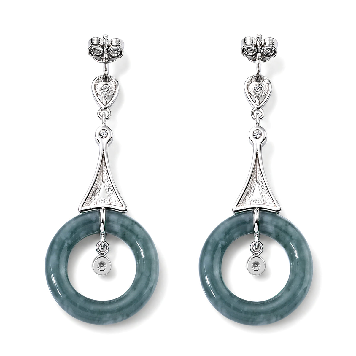 D'Joy Olmek Jadeit, Moissanit Ohrringe 925 Silber Rhodiniert ca. 10.57 ct