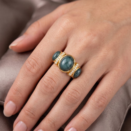 D'Joy Olmek Jadeit Ring 925 Silber Gelbgold Vermeil (Größe 20.00) ca. 5,00 ct
