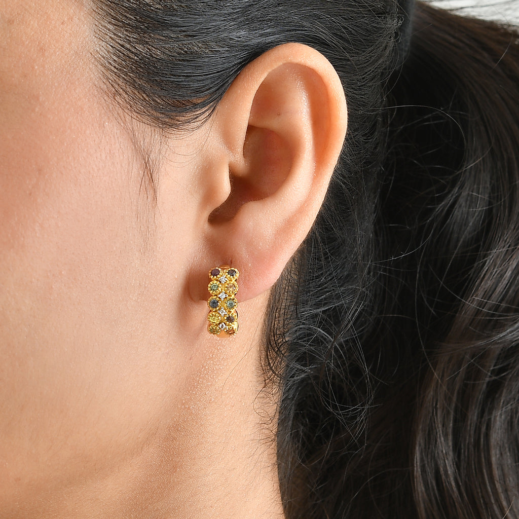 D'Joy Mehrfarbig Saphir, Weißer Zirkon Ohrringe 925 Silber 750 Gelbgold vermeil ca. 1,09 ct.