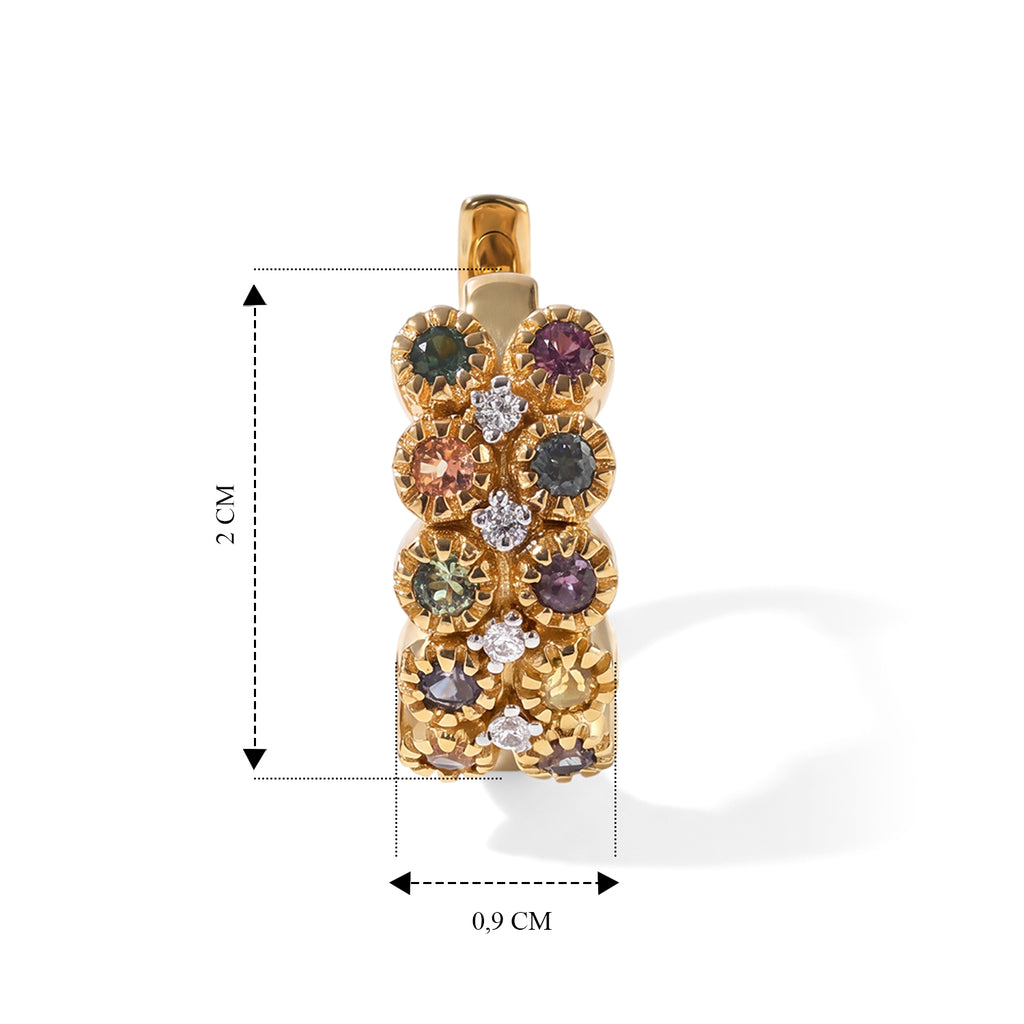 D'Joy Mehrfarbig Saphir, Weißer Zirkon Ohrringe 925 Silber 750 Gelbgold vermeil ca. 1,09 ct.