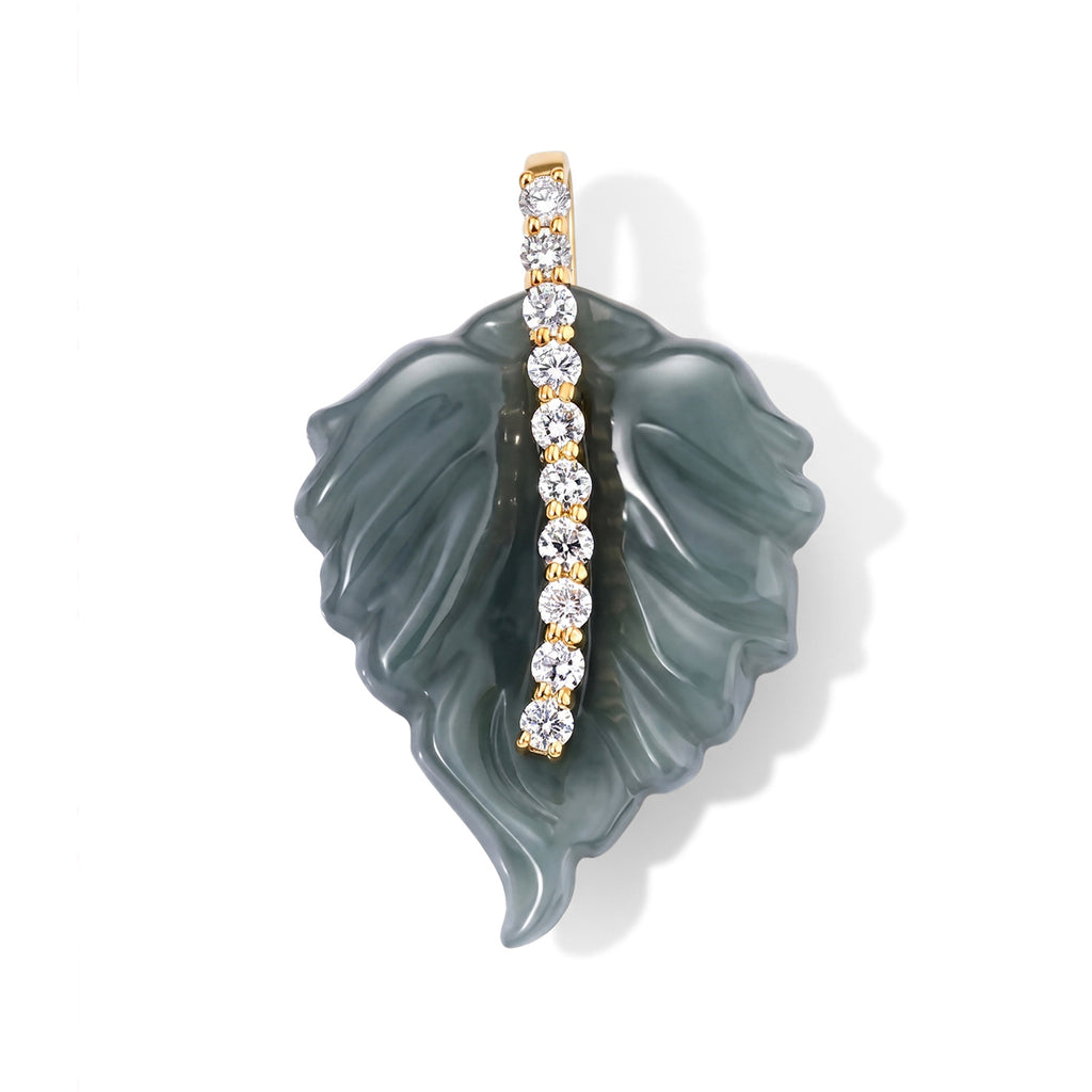 LUXURIANT DIAMOND - AA Olmek Jadeit, Lab Grown Diamant Anhänger 925 Silber Gelbgold Vermeil ca. 9,32 ct.