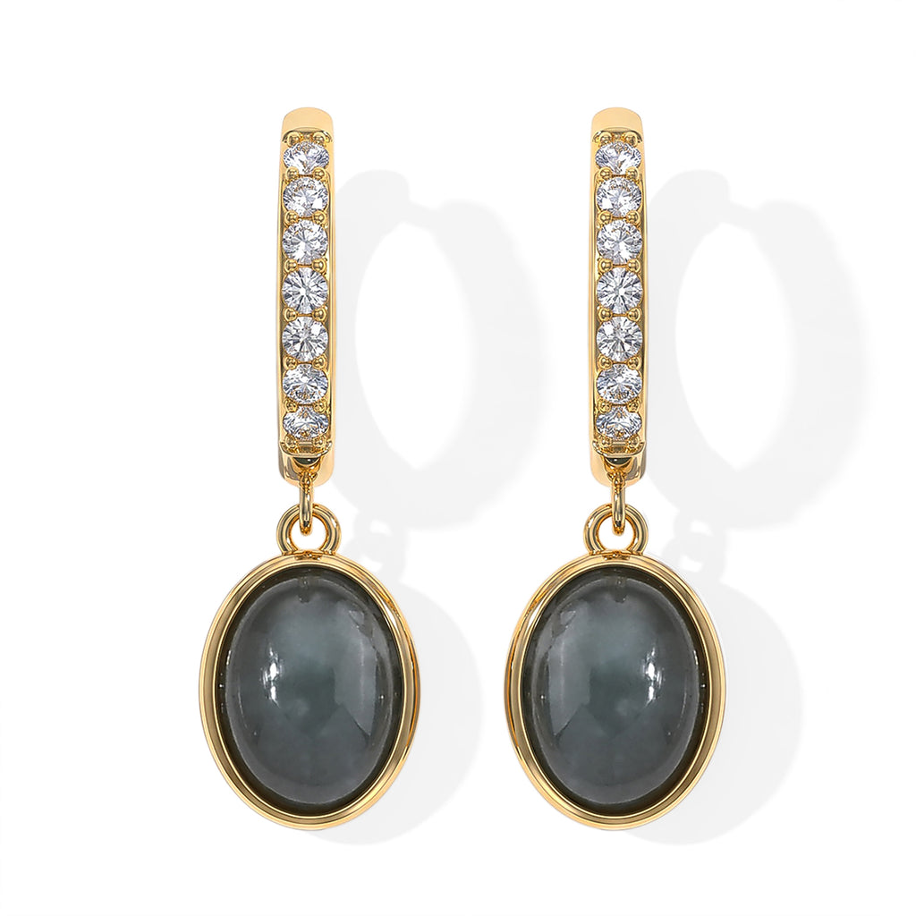 LUXURIANT DIAMOND - AA Olmek Jadeit, Lab Grown Diamant Ohrringe 925 Silber Gelbgold Vermeil ca. 3,22 ct.