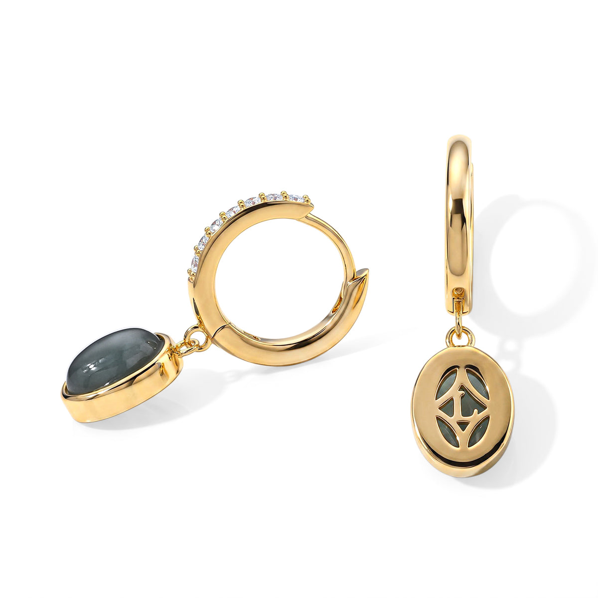 LUXURIANT DIAMOND - AA Olmek Jadeit, Lab Grown Diamant Ohrringe 925 Silber Gelbgold Vermeil ca. 3,22 ct.