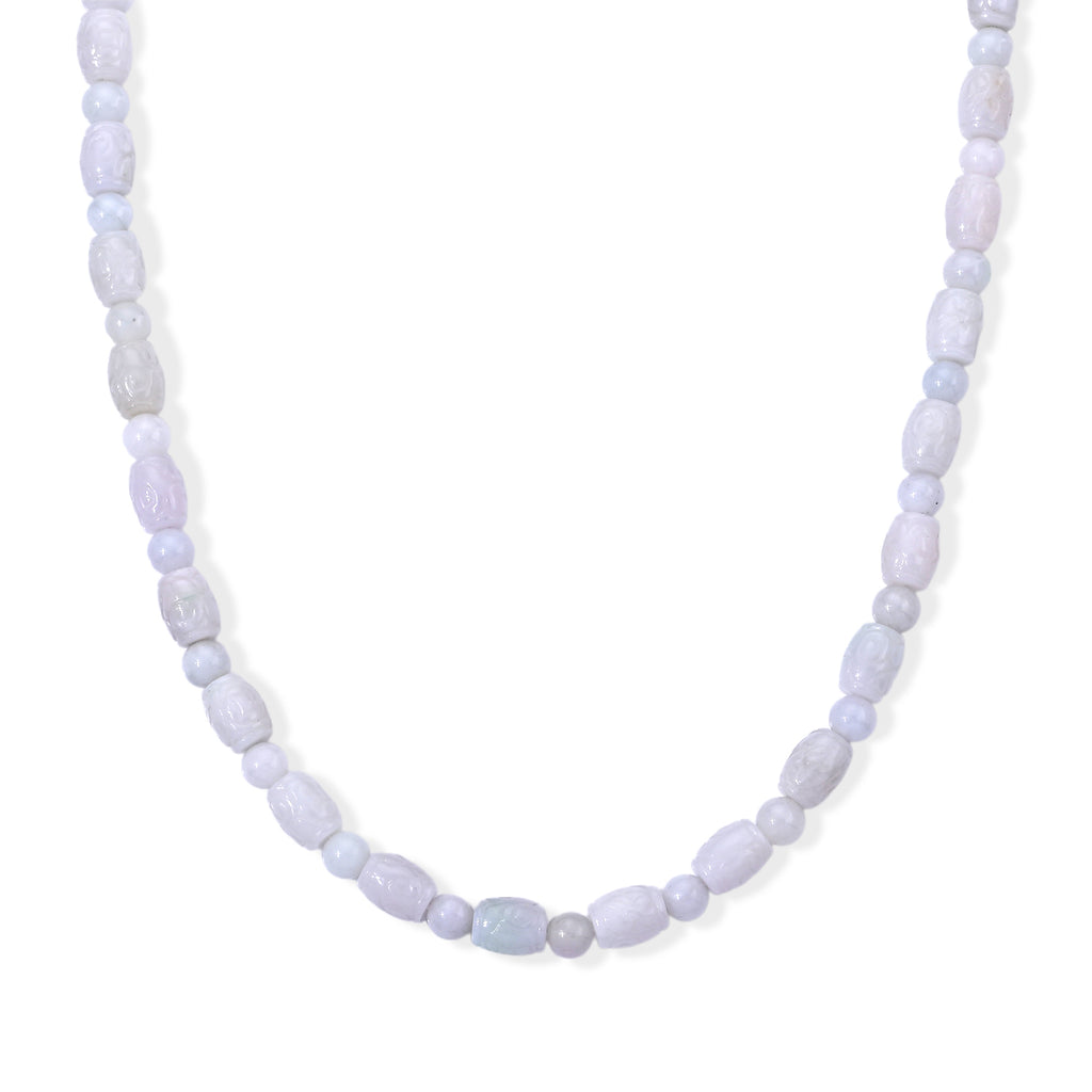 D'Joy Weiße Jade Halskette ca. 50 cm 925 Silber Rhodiniert ca. 380,00 ct.