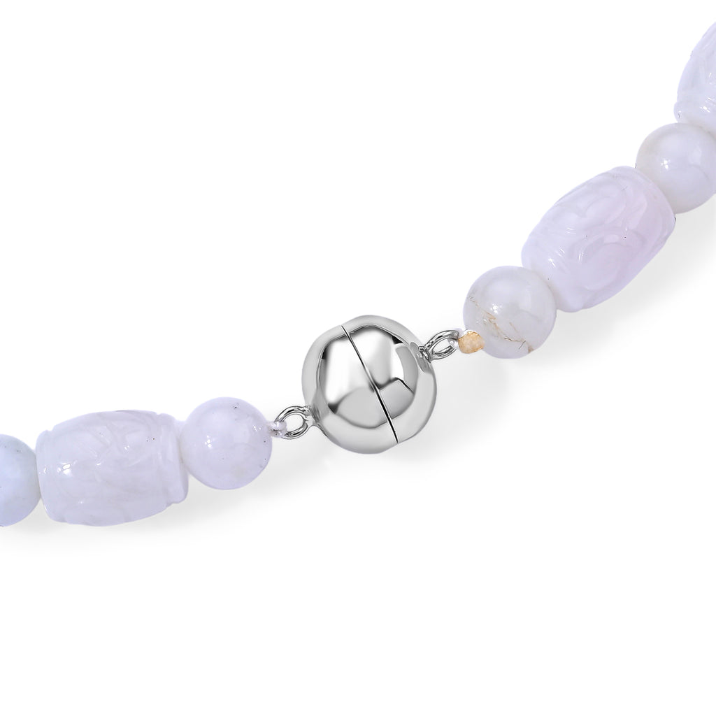 D'Joy Weiße Jade Halskette ca. 50 cm 925 Silber Rhodiniert ca. 380,00 ct.