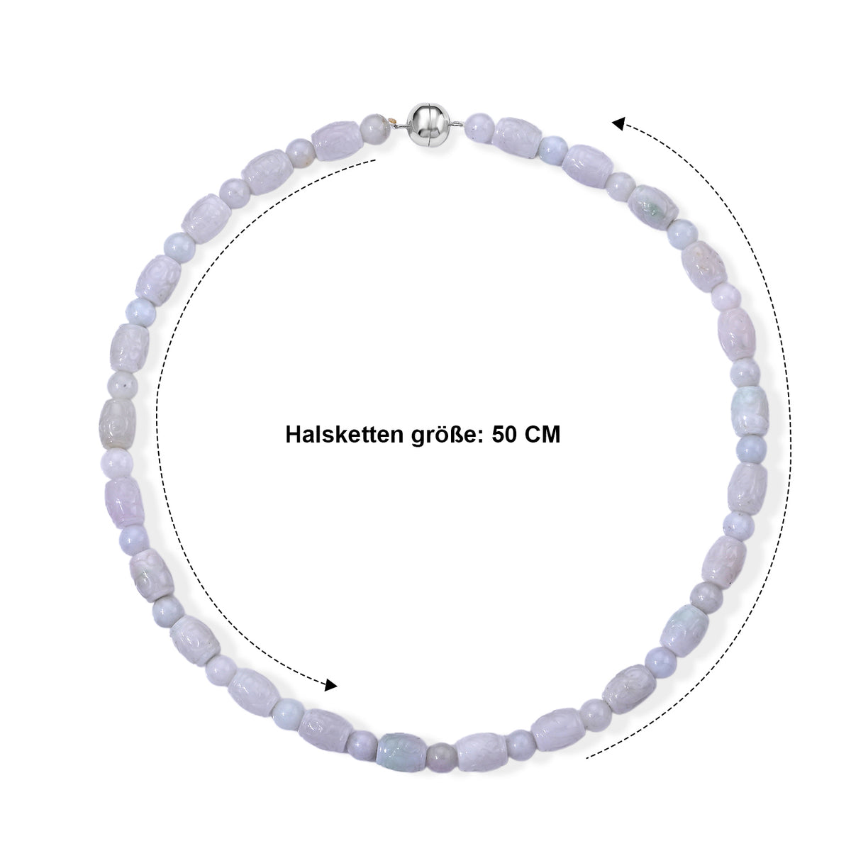 D'Joy Weiße Jade Halskette ca. 50 cm 925 Silber Rhodiniert ca. 380,00 ct.
