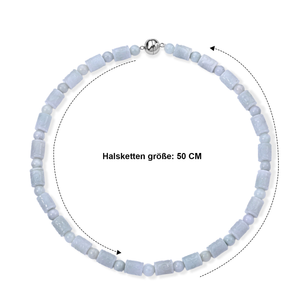 D'Joy Weiße Jade Halskette ca. 50 cm 925 Silber Rhodiniert ca. 430,00 ct.