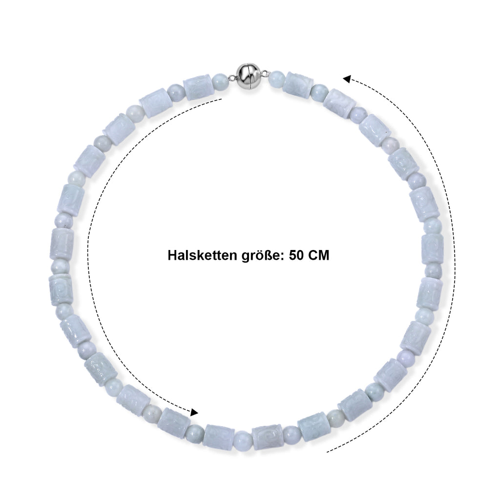 D'Joy Weiße Jade Halskette ca. 50 cm 925 Silber Rhodiniert ca. 430,00 ct.