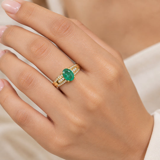 EVER TRUE Smaragd-Quarz Triplette, Weißer Zirkon Ring Reine Bronze (Größe 18.00) ca. 1,85 ct