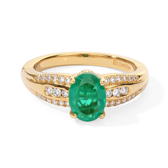 EVER TRUE Smaragd-Quarz Triplette, Weißer Zirkon Ring Reine Bronze (Größe 18.00) ca. 1,85 ct