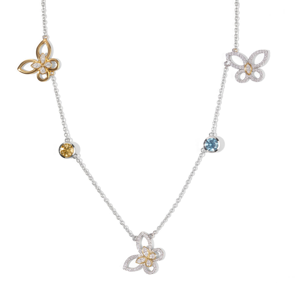 GP - Himmelblauer Topas, Mosambik Granat Halskette ca. 45 cm 925 Silber Rhodiniert und 750 Gelbgold Vermeil ca. 3,79 ct.