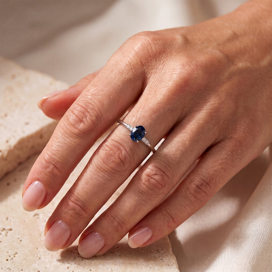 D'Joy London Blau Topas, Lab Grown Diamant Ring 925 Silber Platiniert (Größe 19.00) ca. 0,98 ct