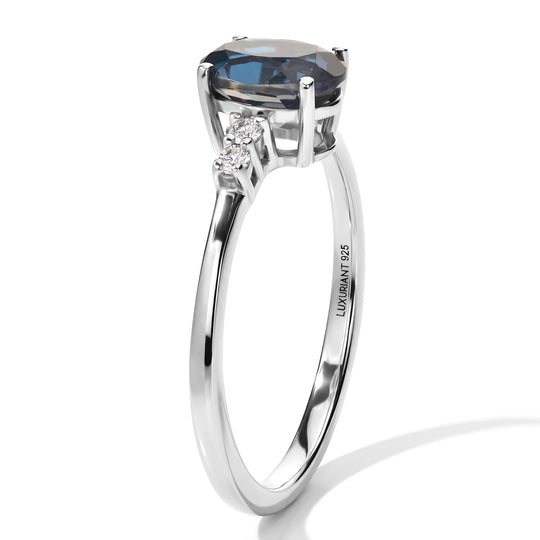 D'Joy London Blau Topas, Lab Grown Diamant Ring 925 Silber Platiniert (Größe 19.00) ca. 0,98 ct