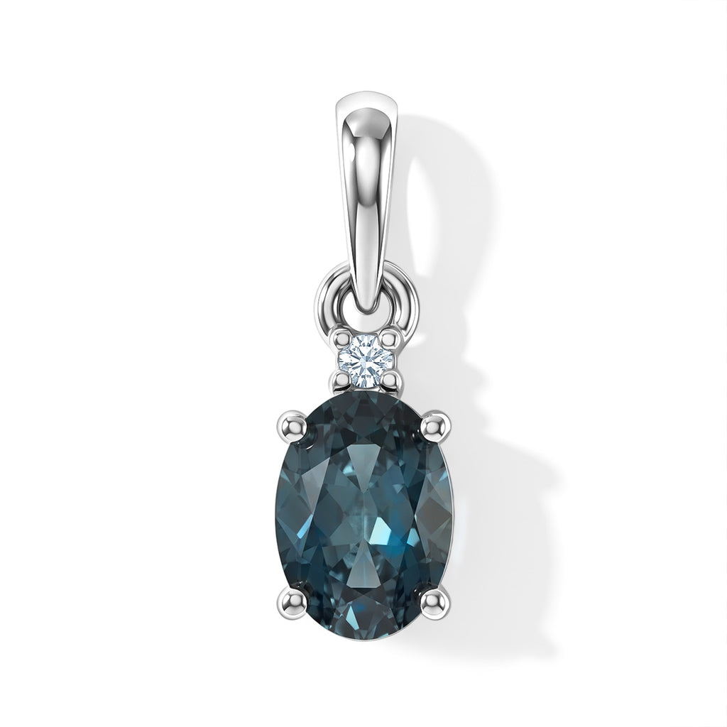 D'Joy London Blau Topas, Lab Grown Diamant Anhänger 925 Silber Platiniert ca. 0,91 ct.