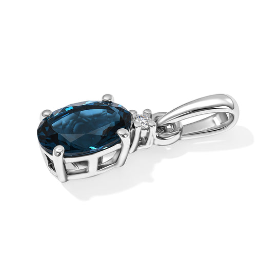 D'Joy London Blau Topas, Lab Grown Diamant Anhänger 925 Silber Platiniert ca. 0,91 ct.