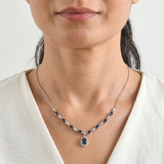 D'Joy AA London Blau Topas Halskette ca. 50 cm 925 Silber Rhodiniert ca. 5,95 ct.