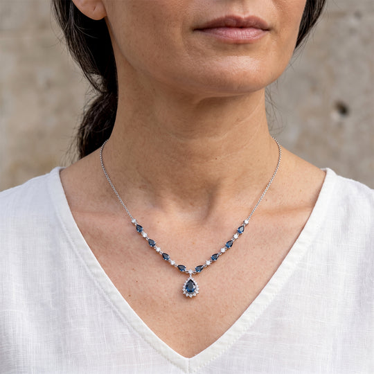 D'Joy AA London Blau Topas Halskette ca. 50 cm 925 Silber Rhodiniert ca. 5,95 ct.