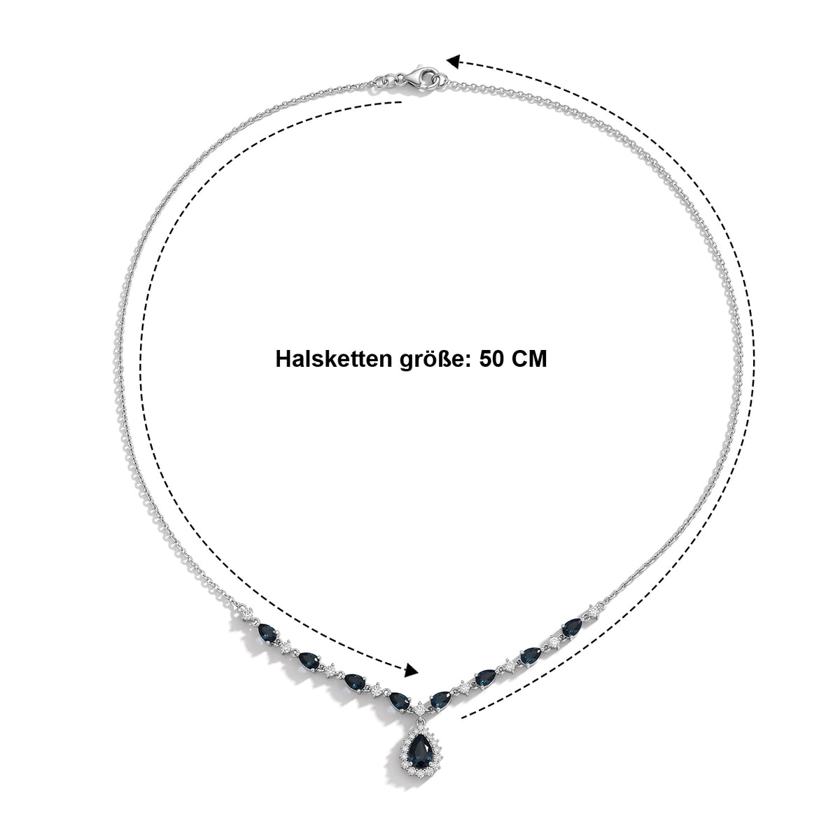 D'Joy AA London Blau Topas Halskette ca. 50 cm 925 Silber Rhodiniert ca. 5,95 ct.