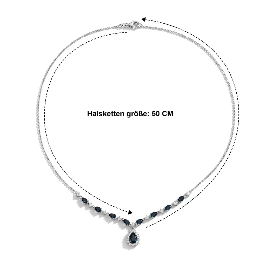 D'Joy AA London Blau Topas Halskette ca. 50 cm 925 Silber Rhodiniert ca. 5,95 ct.