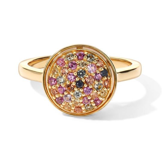 D'Joy Mehrfarbiger Saphir Spinning Ring, 925 Silber 750 Gelbgold vermeil (Größe 18.00) ca. 0.81 ct