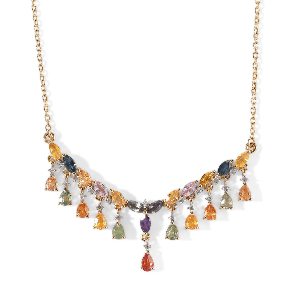 D'Joy Mehrfarbig Saphir Halskette ca. 45 cm 925 Silber 750 Gelbgold vermeil ca. 4,96 ct.
