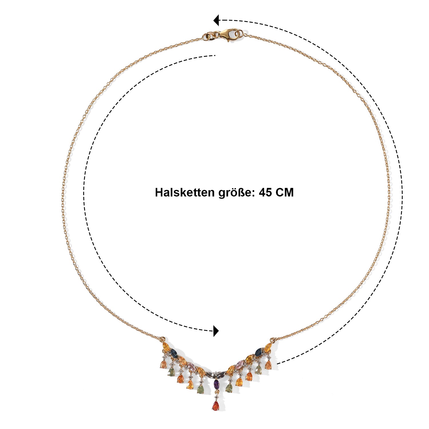 D'Joy Mehrfarbig Saphir Halskette ca. 45 cm 925 Silber 750 Gelbgold vermeil ca. 4,96 ct.
