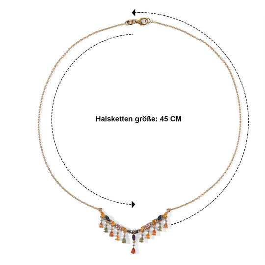 D'Joy Mehrfarbig Saphir Halskette ca. 45 cm 925 Silber 750 Gelbgold vermeil ca. 4,96 ct.