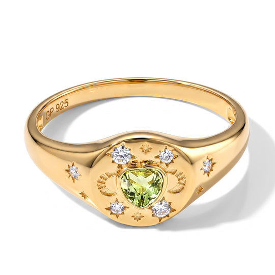 GP - Peridot, Weißer Zirkon Ring 925 Silber Vergoldet (Größe 20.00) ca. 0,40ct 0.40 ct