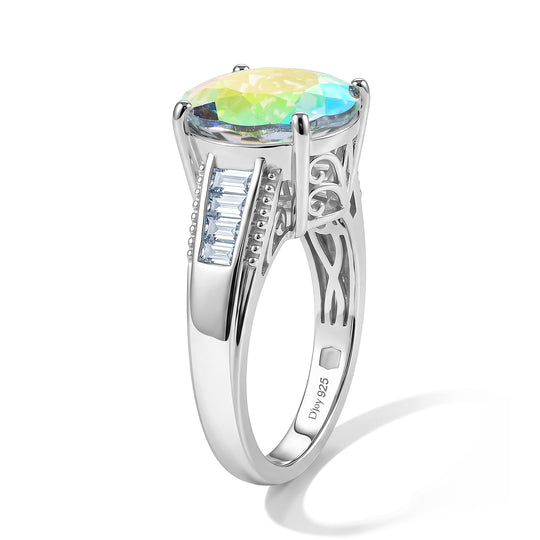 D'Joy Merkur mystischer Topas, Weißer Zirkon Ring 925 Silber Rhodiniert (Größe 17.00) ca. 7,98 ct