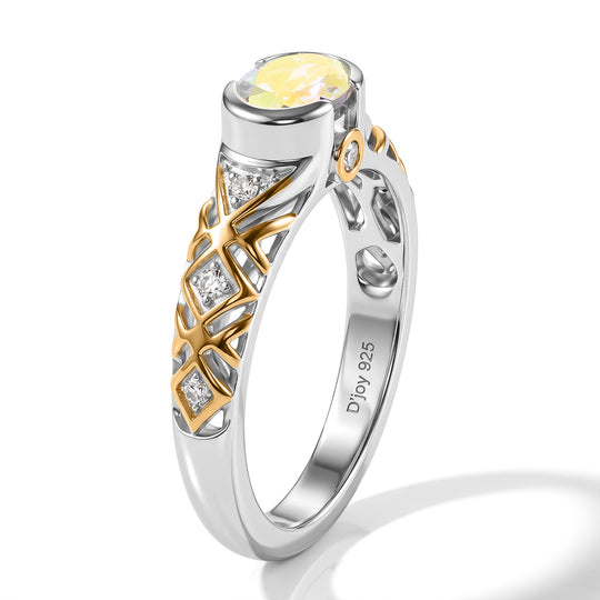 D'Joy Merkur mystischer Topas, Weißer Zirkon Ring 925 Silber Platiniert und vergoldet (Größe 18.00) ca. 1,42 ct