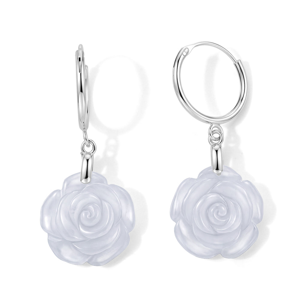 D'Joy Weiße Jade Ohrringe 925 Silber Rhodiniert  ca. 10.00 ct