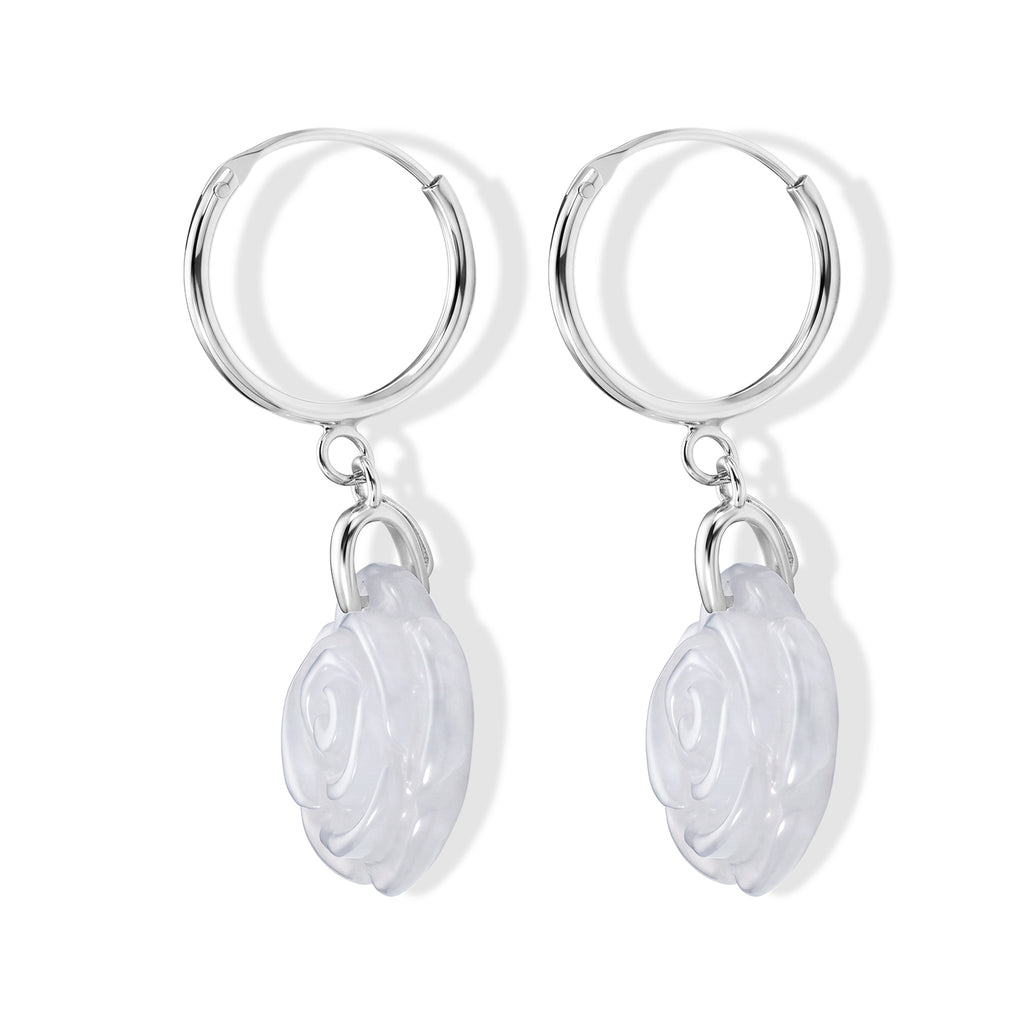 D'Joy Weiße Jade Ohrringe 925 Silber Rhodiniert  ca. 10.00 ct