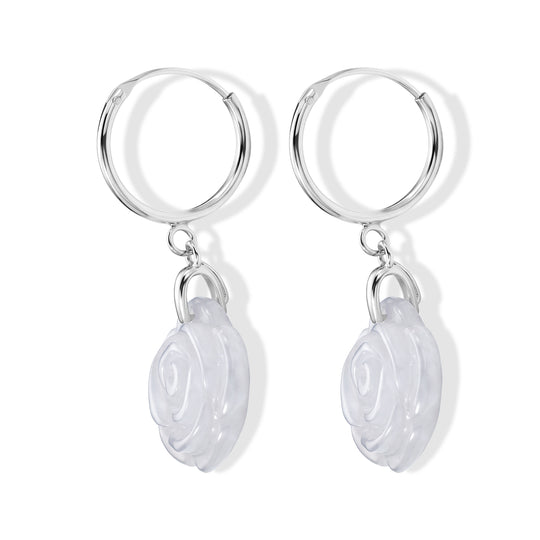 D'Joy Weiße Jade Ohrringe 925 Silber Rhodiniert  ca. 10.00 ct